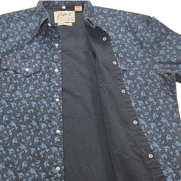 Rafter C Mens XXL ProFlex45‎ Black Blue Paisley Cowboy Western Brushpopper Shirt - Picture 4 of 10